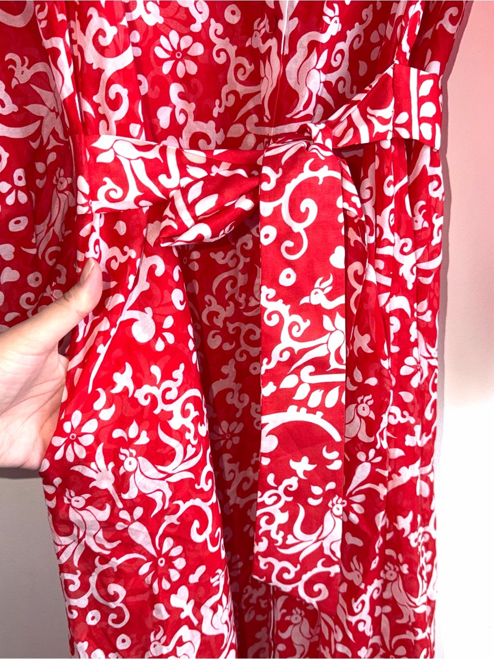 NWT SALONI Inez Floral Maxi Dress Size 8 US Red Cotton Silk Long Sleeve Paisley - Picture 6 of 11